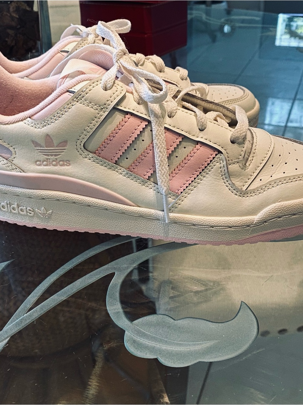 adidas White and Pink Low-Top Court Sneakers Size 9